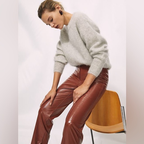 Wilfred Tempest Pant | High-Rise Italian Vinyl Coated Pants in Copper Brown - Picture 8 of 14